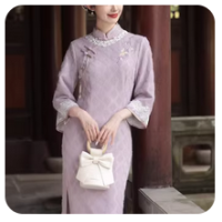 法黛姗国风中年气质年轻款最新款改良中长款修身妈妈旗袍连衣裙子礼服女 2092