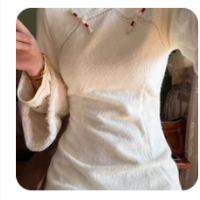 艳枝秋冬季旗袍黑色丝绒民国风复古年轻款气质显瘦连衣裙长袖日常 黑色 S 90