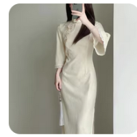 曼烟 情趣内衣 女性感睡衣透视连体睡裙盘扣古典长裙开裆免脱丁字裤制服诱惑纯