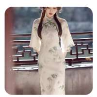 歌班娅旗袍年轻款2022夏季新款短袖中国风复古改良少女长款日常连衣裙 317旗袍