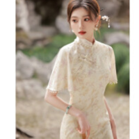 罗蒙（ROMON）改良旗袍2023年夏季新款粉色茶服年轻款少女中国风长款夏季连