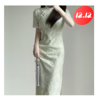 戚薇改良旗袍2023年冬季新款加厚长袖中国风复古年轻款少女素雅连衣裙 米黄花边